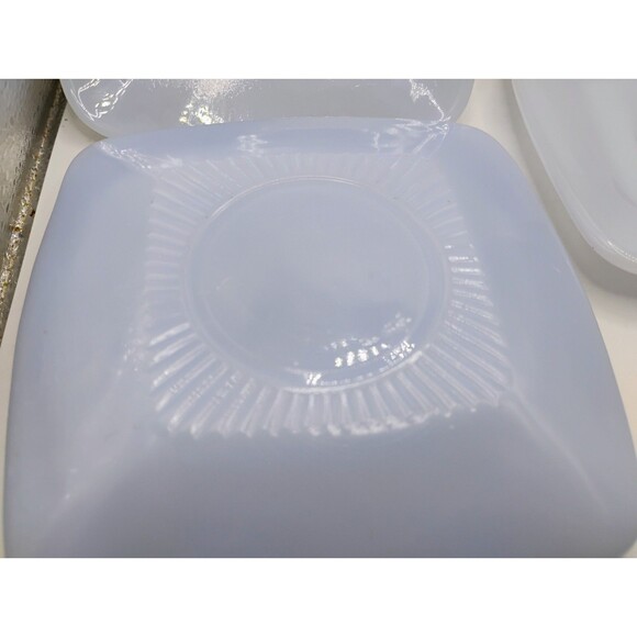 ANCHOR HOCKING BLUE DELPHITE SQUARE CHARM SAUCERS 5.5 " SET OF 5 VINTAGE - Picture 9 of 12
